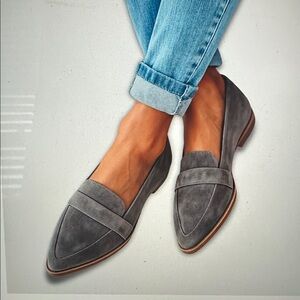 Women's Suede Penny Loafers in Charcoal Gray
